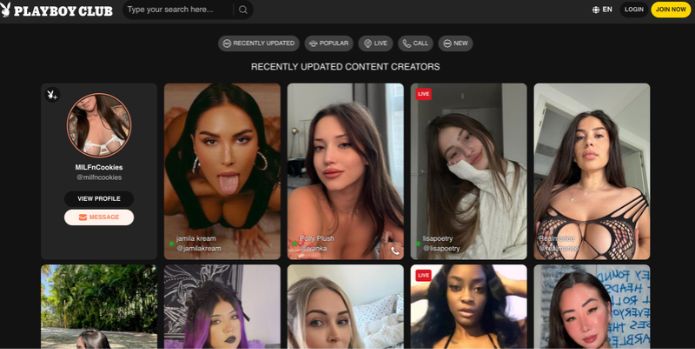 A screencap of Playboy Club's creator feed